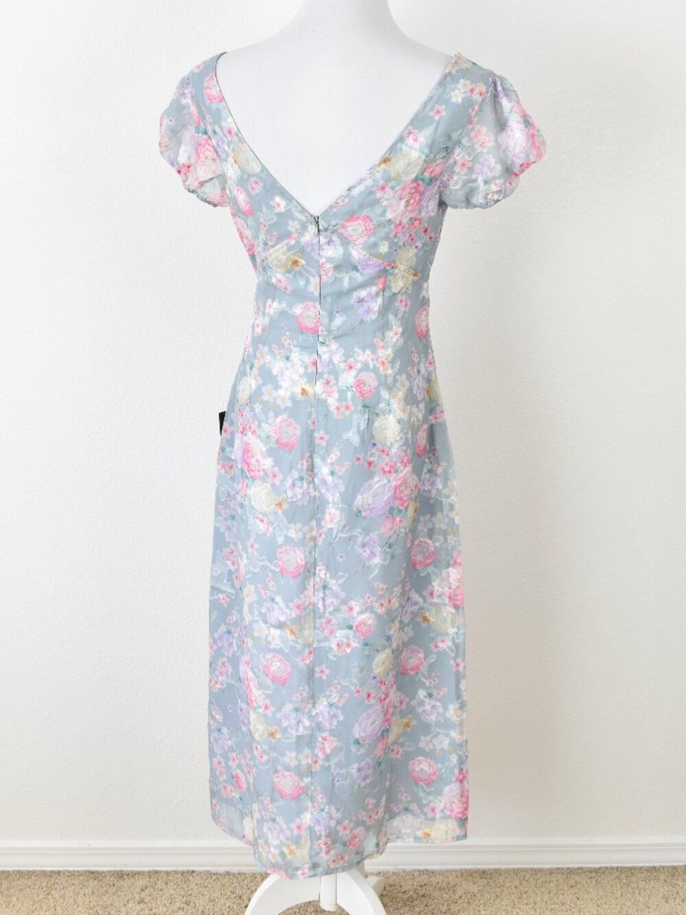 Lulu's Elegant Personality Slate Blue Floral Burnout Midi Dress NEW - S - Picture 7 of 12